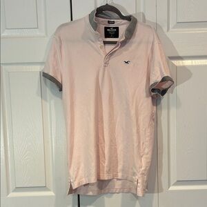 Hollister Men's Light Pink Polo with Gray Accents